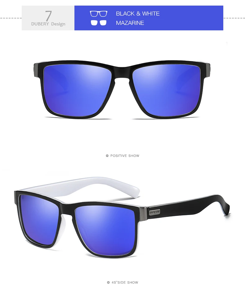 DUBERY 2018 Sport Sunglasses Polarized For Men Sun Glasses Square Driving Personality Color Mirror Luxury Brand Designer UV400 20