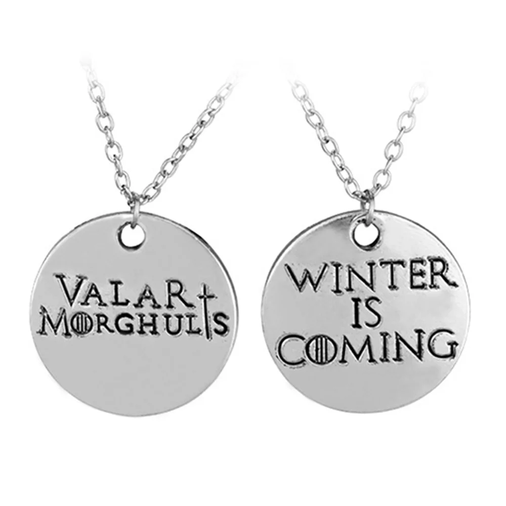 Game of Thrones Necklaces Valar Morghulis Winter Is Coming Couple Necklace Halloween Party Cosplay Costume Accessories Jewelry
Game of Thrones Necklaces Valar Morghulis Winter Is Coming Couple Necklace Halloween Party Cosplay Costume Accessories Jewelry