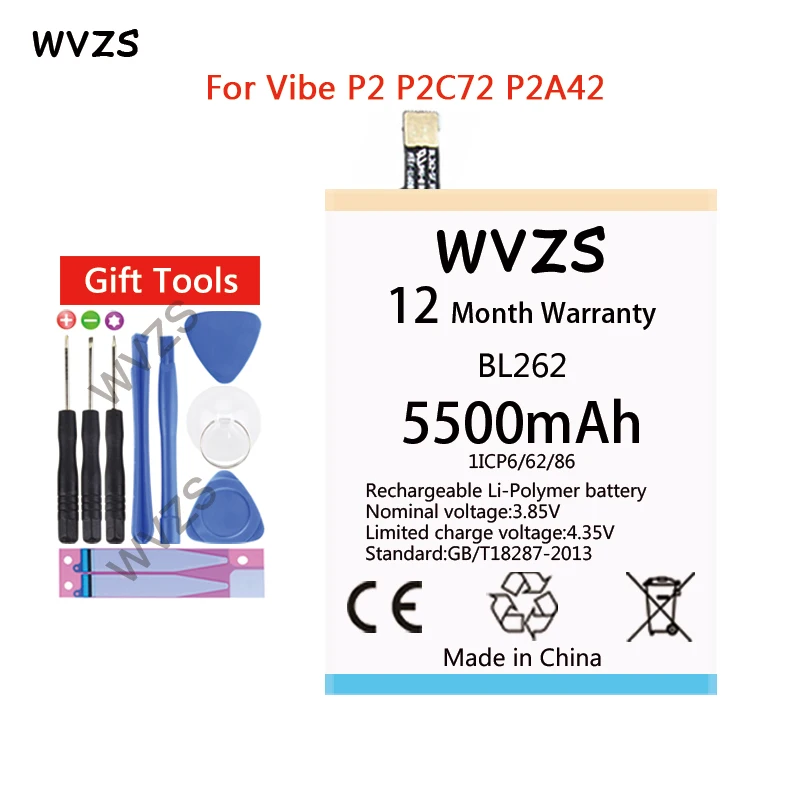 wvzs 5500mAh li-Poplymer Battery BL262 For Lenovo Vibe P2 P2C72 P2A42 Replacement Batteries 
wvzs 5500mAh li-Poplymer Battery BL262 For Lenovo Vibe P2 P2C72 P2A42 Replacement Batteries