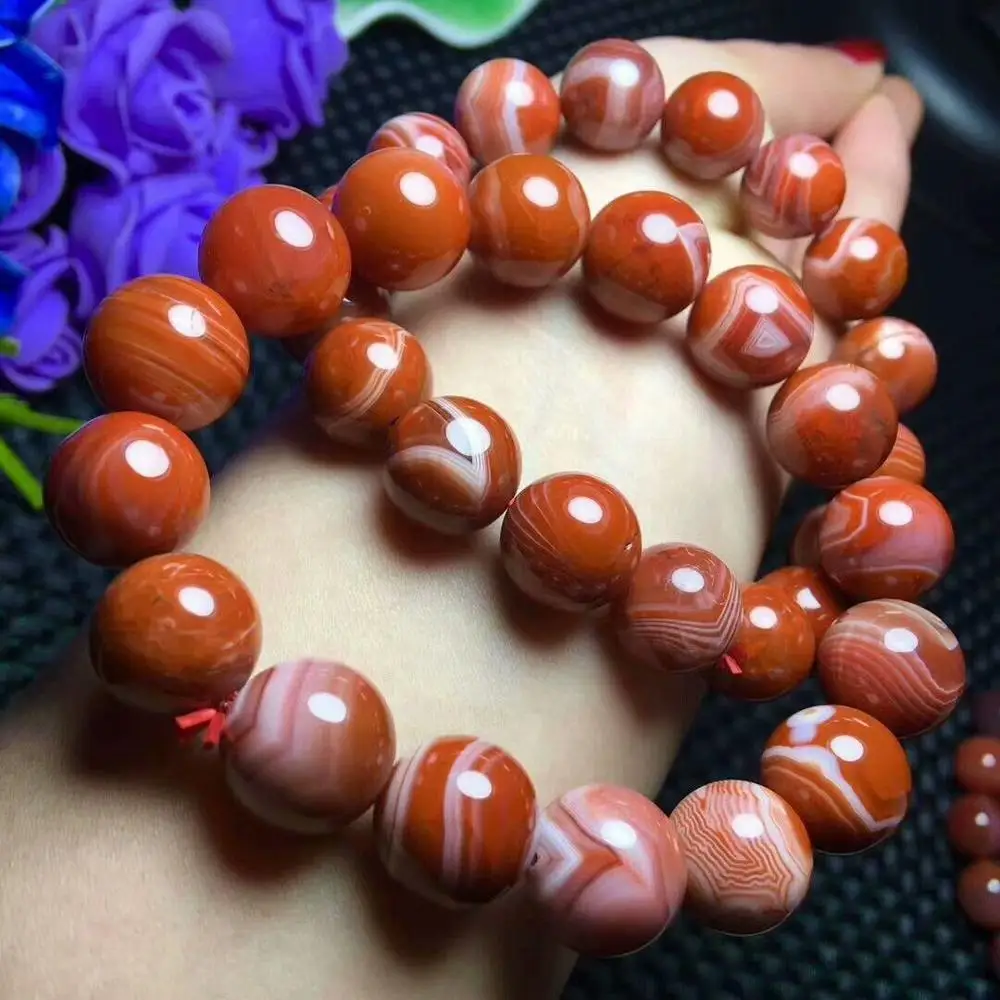 

Natural South Red Agate Gemstone Women Beads Bracelet 13-14mm AAA