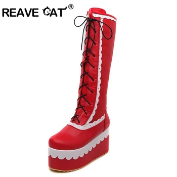 REAVE CAT Gothic punk shoes Cos play boots knee high heel platform sexy zip winter wedges knee high boots QH3222
REAVE CAT Gothic punk shoes Cos play boots knee high heel platform sexy zip winter wedges knee high boots QH3222