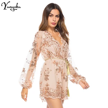 2020 Summer Hot Sexy bodysuit Women V Neck Sequins Jumpsuit Mesh Full Sleeve Clubwear Gold Black Party Romper Playsuit Overalls
2020 Summer Hot Sexy bodysuit Women V Neck Sequins Jumpsuit Mesh Full Sleeve Clubwear Gold Black Party Romper Playsuit Overalls