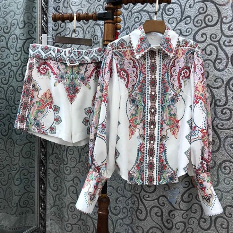 Top Grade Designer Clothing Sets 2019 Summer Fashion Short Suit Women Turn-down Collar Vintage Print Long Sleeve Shirt+Short Set
Top Grade Designer Clothing Sets 2019 Summer Fashion Short Suit Women Turn-down Collar Vintage Print Long Sleeve Shirt+Short Set
