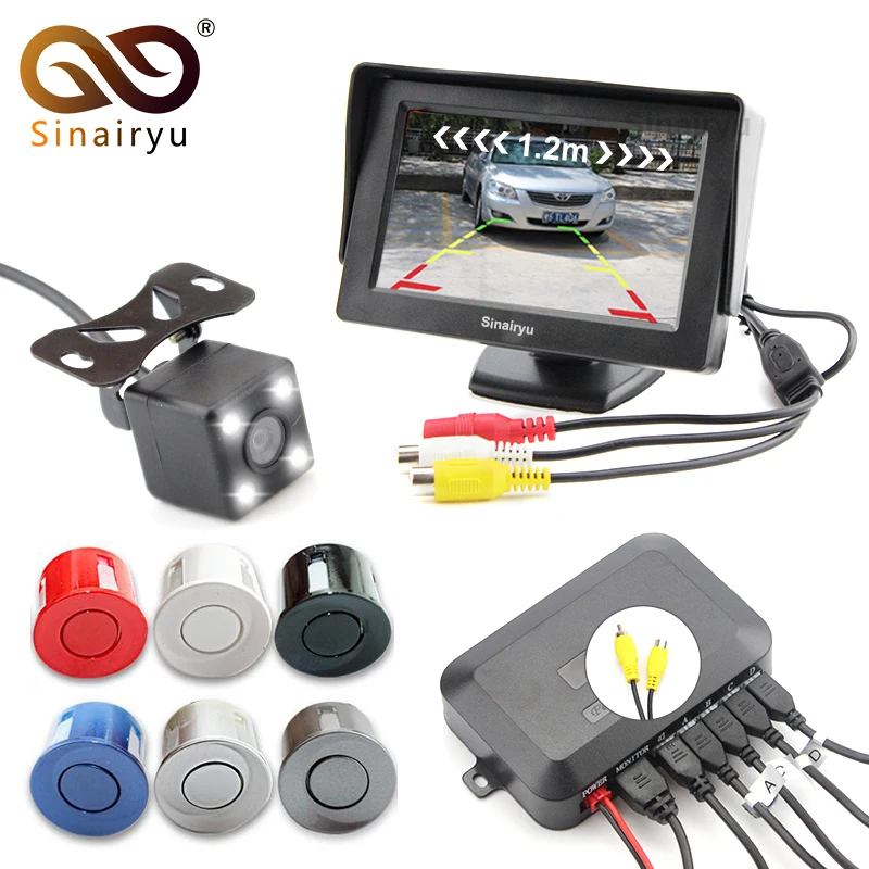 Sinairyu 3in1 Car Visible Parking Monitor Assistance System . Video Parking Sensor + Rear View Camera + 4.3" Car Parking Monitor
Sinairyu 3in1 Car Visible Parking Monitor Assistance System . Video Parking Sensor + Rear View Camera + 4.3" Car Parking Monitor