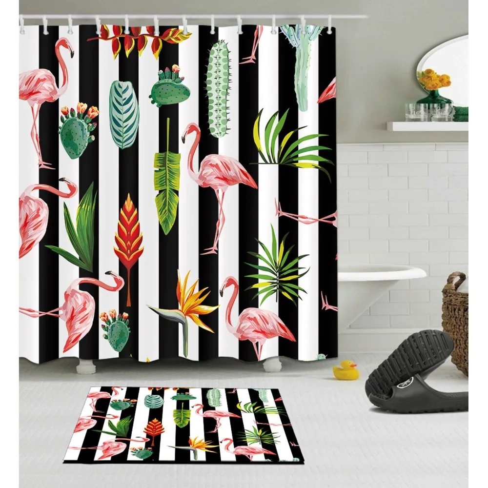 LB Black And White Stripe Shower Curtain with Mat Tropical Plant Flamingo Custom Waterproof Bathroom Fabric For Bathtub Decor
LB Black And White Stripe Shower Curtain with Mat Tropical Plant Flamingo Custom Waterproof Bathroom Fabric For Bathtub Decor