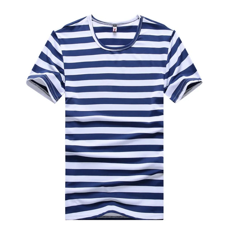 5XL Plus Size New Men Stripe T-Shirt Fashion O Neck Short Sleeved Slim Fit Blue Striped T Shirt Man Casual Tees For Summer | Мужская