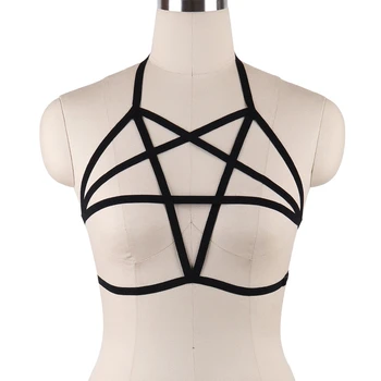 Black Pentagram Bra Women Sexy Pentagram Bondage Harness Large Size See Through Cage Bralette Gothic Crop Tops Bodysuit Lingerie 
Black Pentagram Bra Women Sexy Pentagram Bondage Harness Large Size See Through Cage Bralette Gothic Crop Tops Bodysuit Lingerie