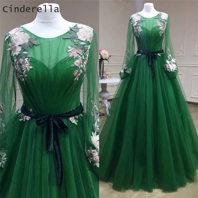 Cinderella Green Scoop Long Sleeves Flower Lace Applique Soft Tulle Evening Dresses Prom Party Green Gowns Evening Dresses
Cinderella Green Scoop Long Sleeves Flower Lace Applique Soft Tulle Evening Dresses Prom Party Green Gowns Evening Dresses
