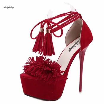 Sandals woman Party queen sexy velvet tassel cross straps 16cm thin heels female sandals Platforms Zapatos Novia Boda
Sandals woman Party queen sexy velvet tassel cross straps 16cm thin heels female sandals Platforms Zapatos Novia Boda