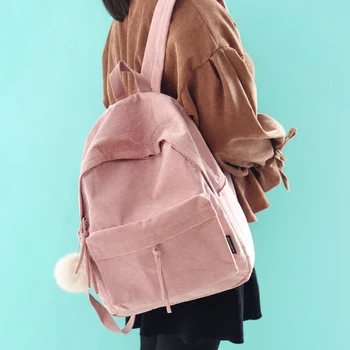 

Retro Corduroy School Backpack Women 2019 Korean Kawaii Yellow Green Bags Teenage Girl Larger Capacity Casual Travel Rucksack