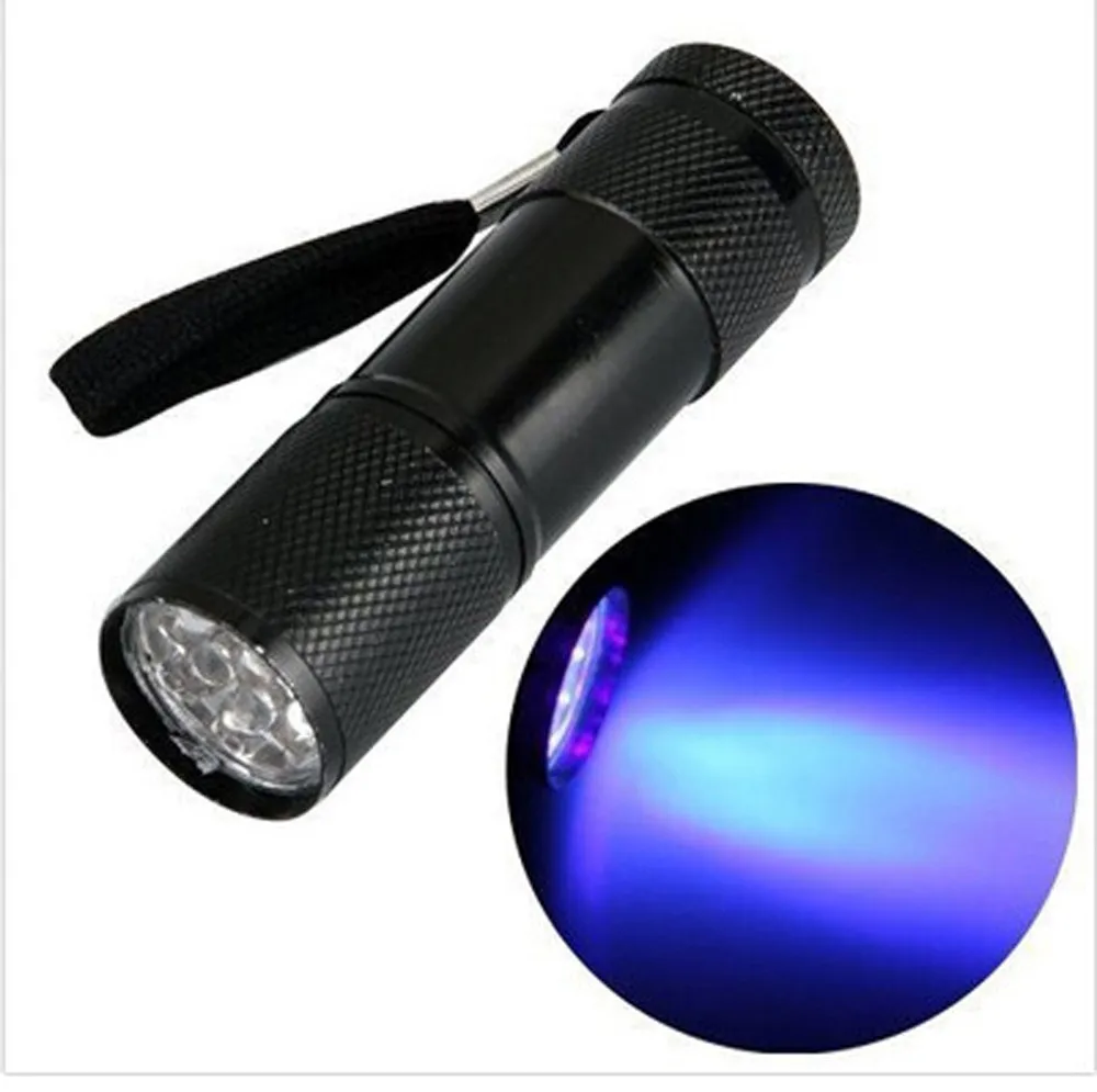 Супер-мини алюминиевый УФ-Ультрафиолетовый 9 LED флэш-светильник черный