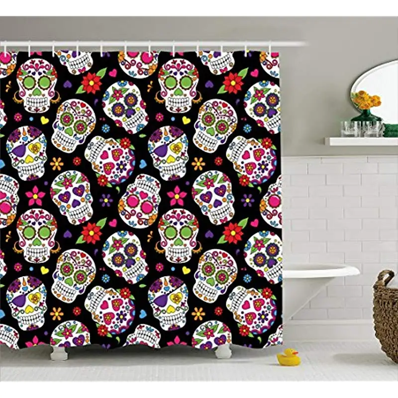 Vixm Sugar Skull Shower Curtain Festive Graveyard Mexico Ritual Figures Mask on Black Backdrop Fabric Bath Curtains
Vixm Sugar Skull Shower Curtain Festive Graveyard Mexico Ritual Figures Mask on Black Backdrop Fabric Bath Curtains