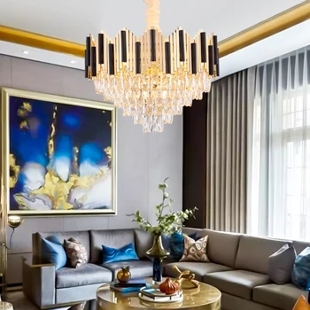 New crystal chandelier modern minimalist living room decoration chandelier gold / black round porch lights
New crystal chandelier modern minimalist living room decoration chandelier gold / black round porch lights