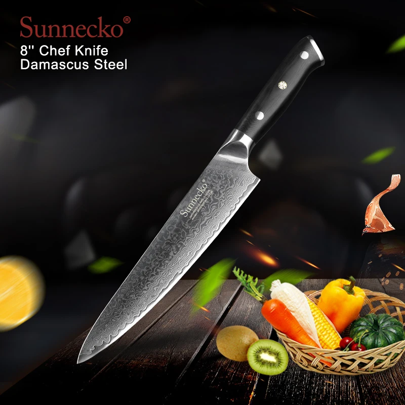 SUNNCEKO 8" inch Chef's Knife Kitchen Knives 73-Layer Japanese Damascus VG10 Steel G10 Handle Sharp Blade 60HRC Cutting Tools
SUNNCEKO 8" inch Chef's Knife Kitchen Knives 73-Layer Japanese Damascus VG10 Steel G10 Handle Sharp Blade 60HRC Cutting Tools