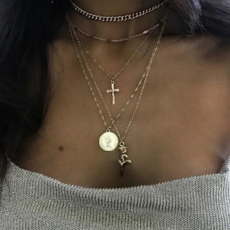 Trendy New Personality Multilayer Chain Necklace Statement Women Flower Pendants Cross Clavicle Choker Necklaces
Trendy New Personality Multilayer Chain Necklace Statement Women Flower Pendants Cross Clavicle Choker Necklaces