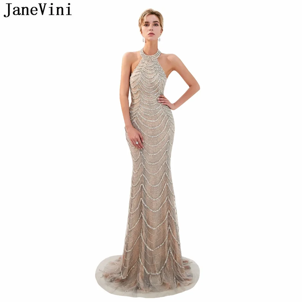 JaneVini Luxurious Beaded Sequined Lace Mermaid Bridesmaid Dresses Halter Floor Length Backless Sexy Tulle Long Prom Party Gowns
JaneVini Luxurious Beaded Sequined Lace Mermaid Bridesmaid Dresses Halter Floor Length Backless Sexy Tulle Long Prom Party Gowns