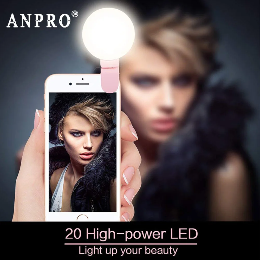 Anpro Rechargeable 10 LED Mobile Phone Selfie Light Clip-on Fill Light Selfie Ring Lamp For Huawei iPhone 360 Degree Rotation
Anpro Rechargeable 10 LED Mobile Phone Selfie Light Clip-on Fill Light Selfie Ring Lamp For Huawei iPhone 360 Degree Rotation