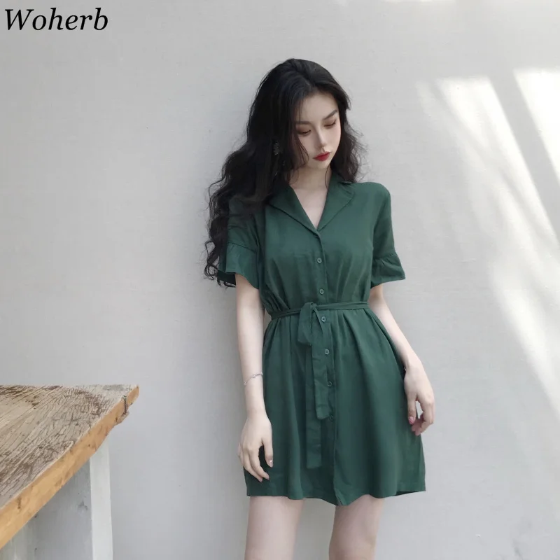 Woherb Summer Vintage Green Color Shirt Dress Women 2019 Korean Fashion Single-breasted Bandage Dresses Elegant Vestidos 21767
Woherb Summer Vintage Green Color Shirt Dress Women 2019 Korean Fashion Single-breasted Bandage Dresses Elegant Vestidos 21767