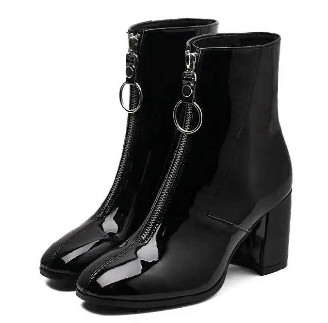Women Shoes Zipper Boots Woman Front Big Zipper Open Botas Mid-Calf Botines Winter Thick High Heels Patent Leather Booties L273
Women Shoes Zipper Boots Woman Front Big Zipper Open Botas Mid-Calf Botines Winter Thick High Heels Patent Leather Booties L273