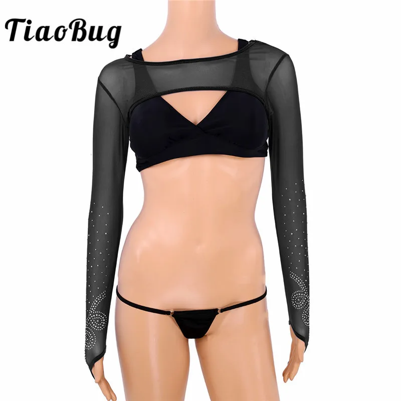 Женский прозрачный сетчатый костюм TiaoBug с длинным рукавом короткий топ коротким