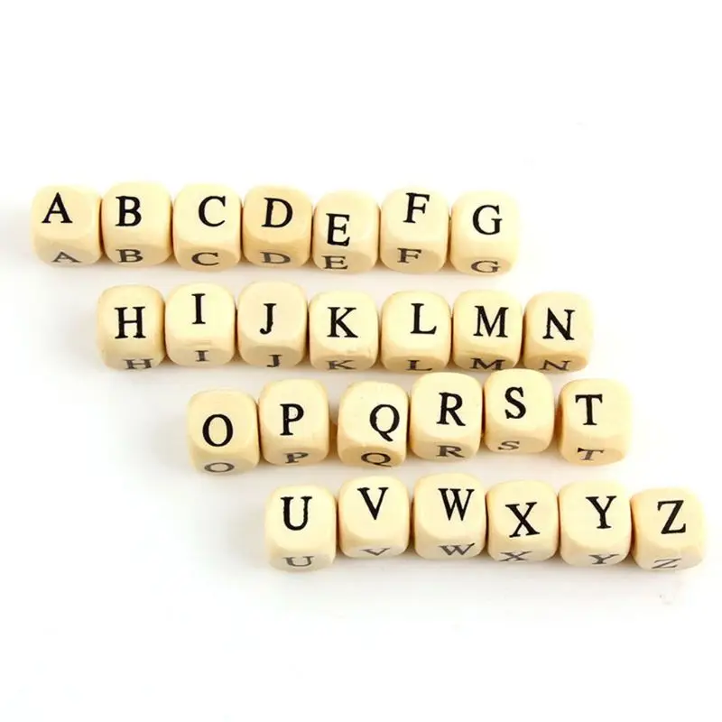 

ANGELADY 26Pcs 10mm English Alphabet A-Z Letter Square Wood Spacer Beads Jewelry Making DIY Accessories Parts