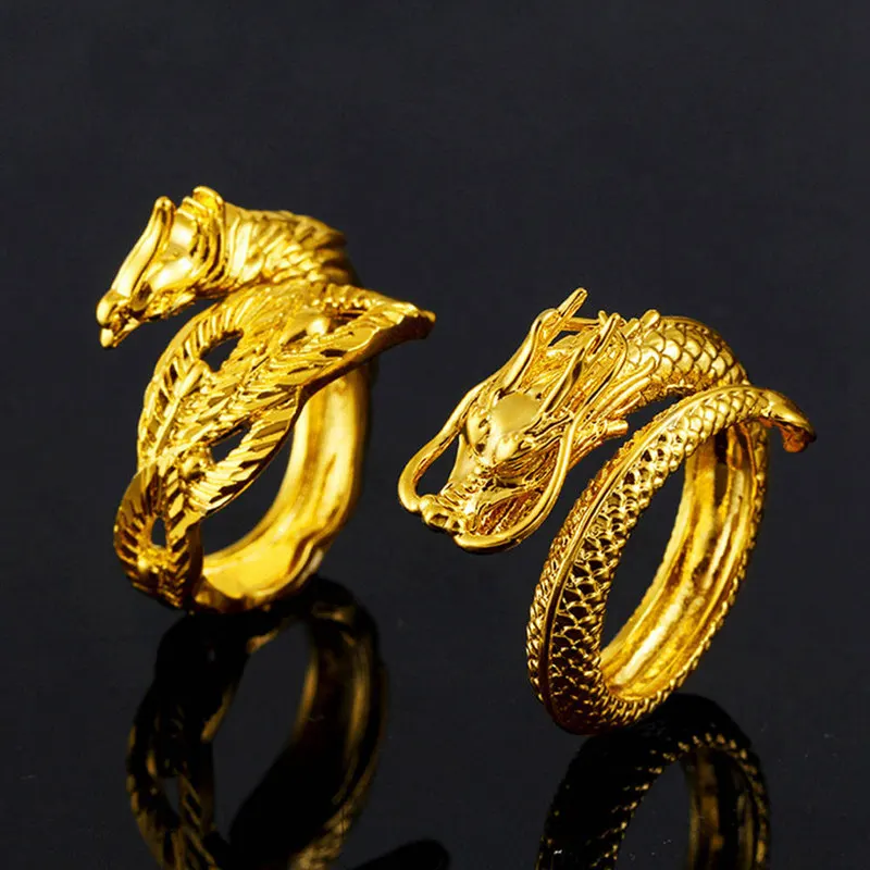New Fashion Gold Color 3D Dragon Phoenix Couples Wedding Rings Adjustable Jewelry Wholesale
New Fashion Gold Color 3D Dragon Phoenix Couples Wedding Rings Adjustable Jewelry Wholesale
