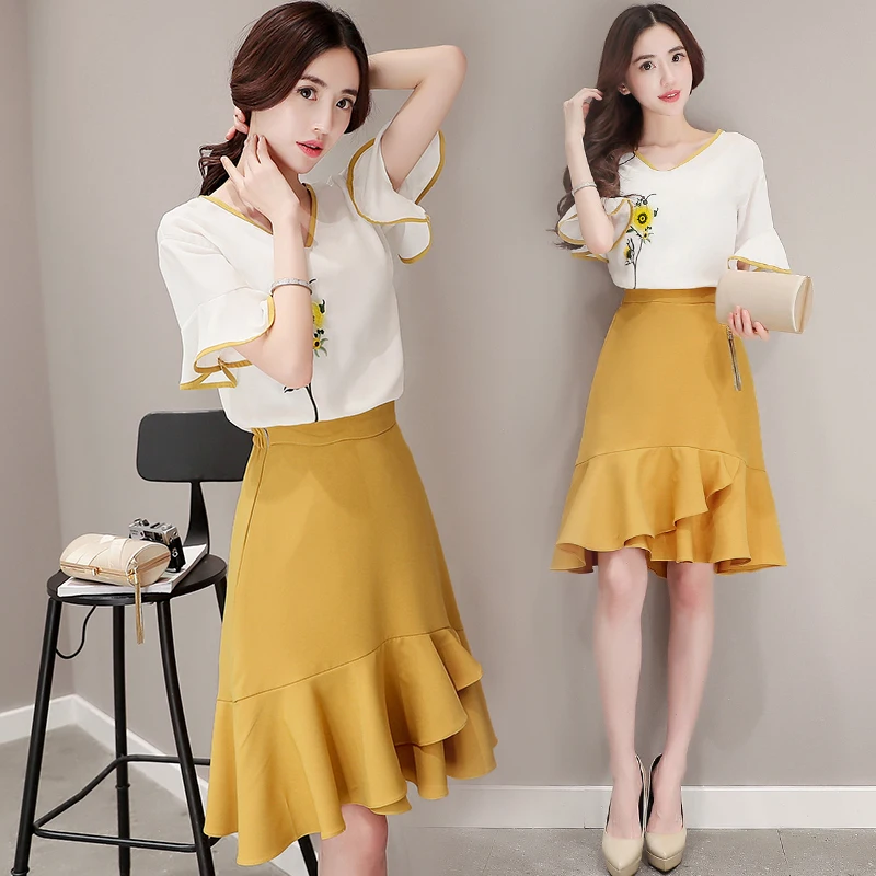 Women Summer chiffon shirt+skirts Sets 2017 new arrival embroidery flowers Shirts and dress Sets
Women Summer chiffon shirt+skirts Sets 2017 new arrival embroidery flowers Shirts and dress Sets