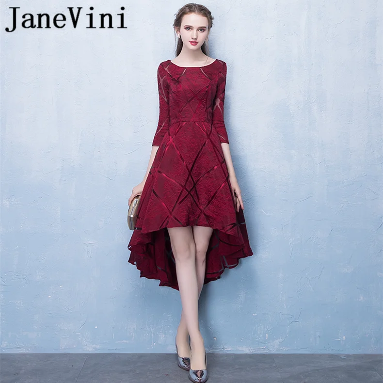 JaneVini 2018 Simple Burgundy High Low Bridesmaid Dresses With Sleeves Scoop Neck Zipper Back Satin Tea-Length Women Prom Gowns
JaneVini 2018 Simple Burgundy High Low Bridesmaid Dresses With Sleeves Scoop Neck Zipper Back Satin Tea-Length Women Prom Gowns
