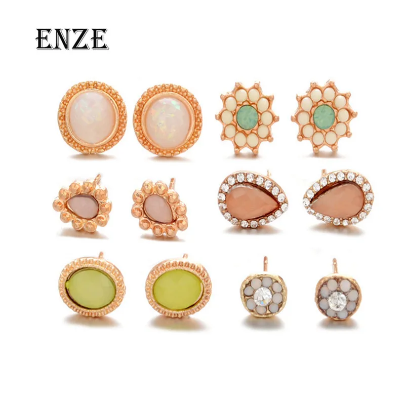 ENZE Free Shipping Fashion Women's Jewelry 6 pairs / set of synthetic stone drop flower shaped mixed earrings
ENZE Free Shipping Fashion Women's Jewelry 6 pairs / set of synthetic stone drop flower shaped mixed earrings