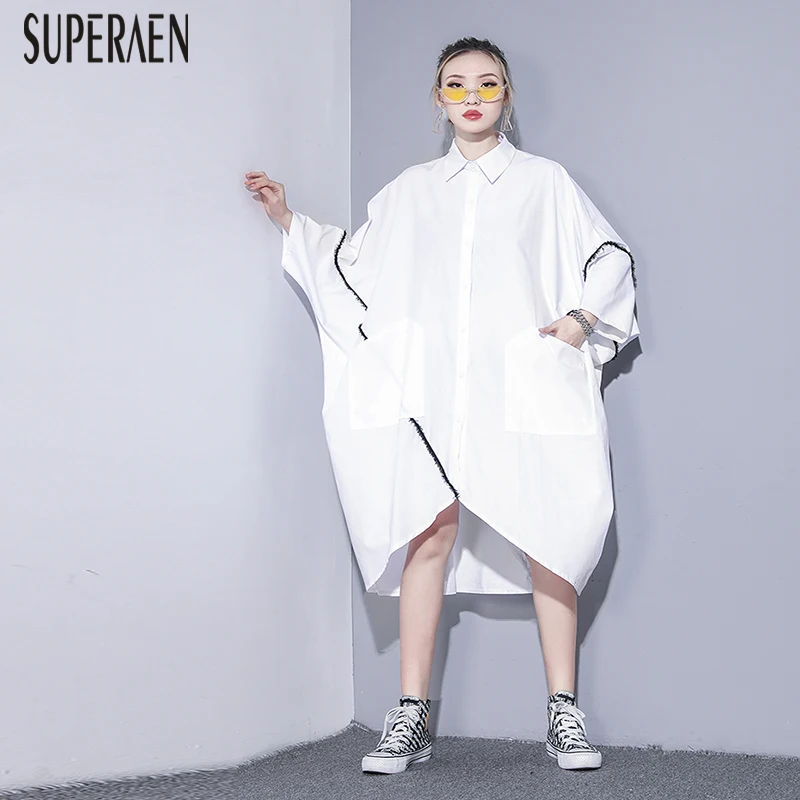 SuperAen Shirt Dress Female 2019 Spring New Solid Color Cotton Dress Women Fashion Irregular Loose Pluz Size Women Clothes
SuperAen Shirt Dress Female 2019 Spring New Solid Color Cotton Dress Women Fashion Irregular Loose Pluz Size Women Clothes