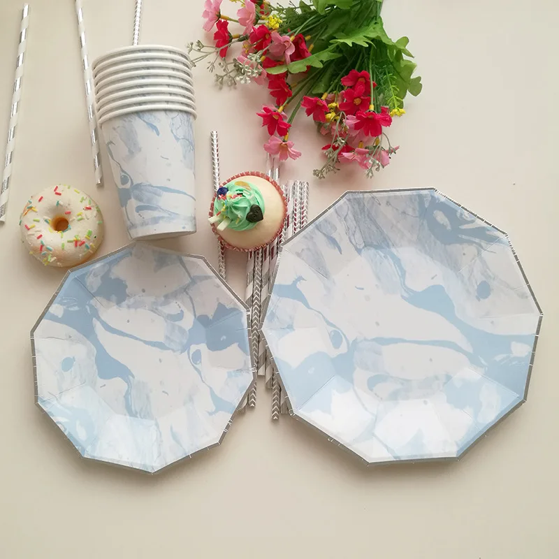 Silver Blocking Blue Marble Texture Disposable Tableware Set Paper Plates Cups Napkins Party Wedding Carnival Tableware Supplies
Silver Blocking Blue Marble Texture Disposable Tableware Set Paper Plates Cups Napkins Party Wedding Carnival Tableware Supplies