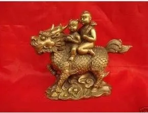Chinese Boy&Girl on Kylin Bronze Figure Statues ship