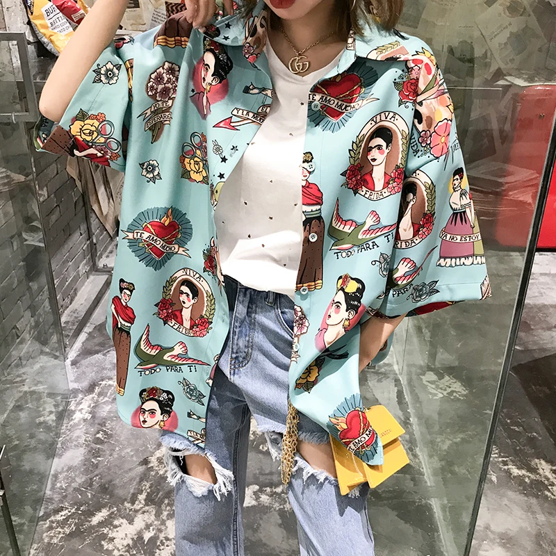 High Quality Flower Shirts Female New Summer Vintage Turn Down Collar Short Sleeve Blouses Medium-long Printing Women Top Casual
High Quality Flower Shirts Female New Summer Vintage Turn Down Collar Short Sleeve Blouses Medium-long Printing Women Top Casual