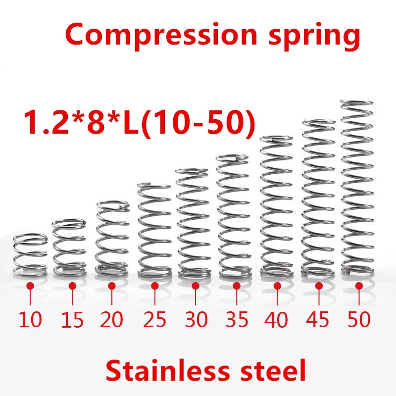 

10pcs/lot 1.2*8*10/15/20/25/30/35/40/45/50mm spring 1.2mm stainless steel Micro small Compression spring