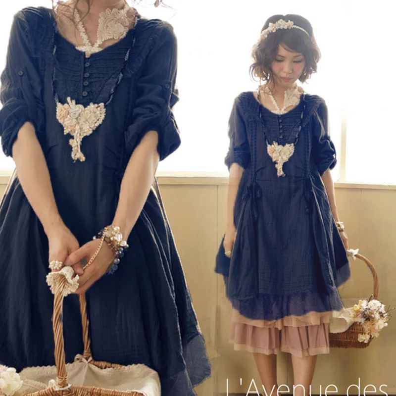 Japanese Autumn Mori Girl Vintage Dress Women's Solid String Knitted Cotton Linen Button Female Vestido Sweet Midi Dresses C262
Japanese Autumn Mori Girl Vintage Dress Women's Solid String Knitted Cotton Linen Button Female Vestido Sweet Midi Dresses C262