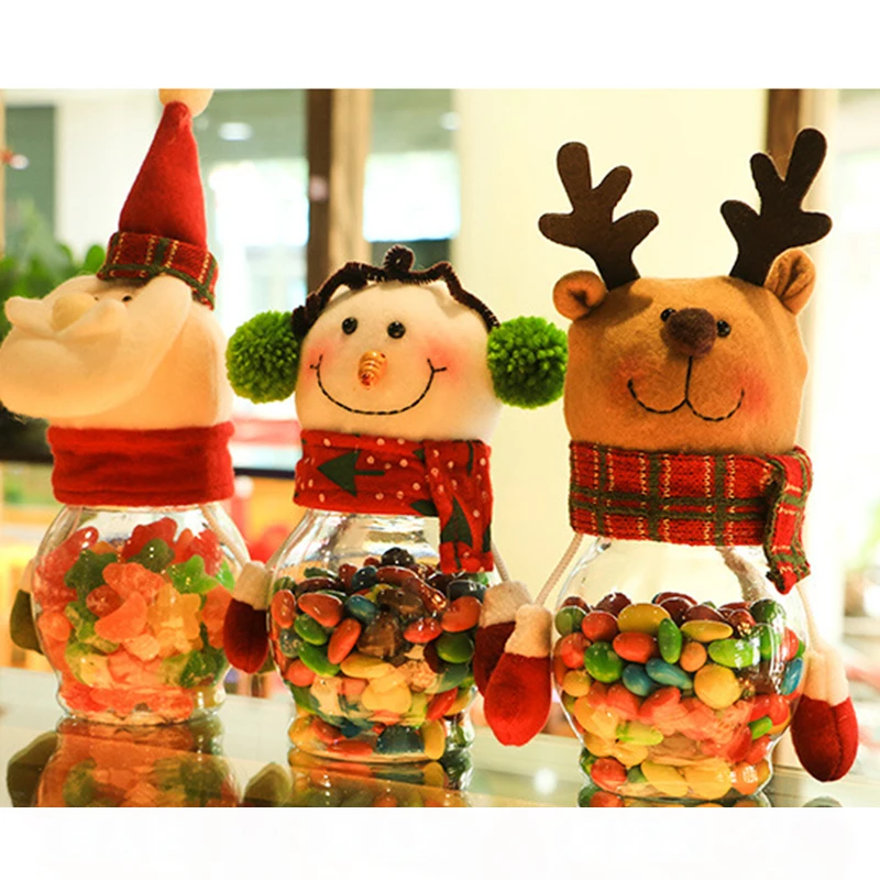 

Christmas Decorations Cute Santa Claus Elk Snowman Candy Jars Container Christmas Ornaments Kids Gifts Holiday Party Table Decor