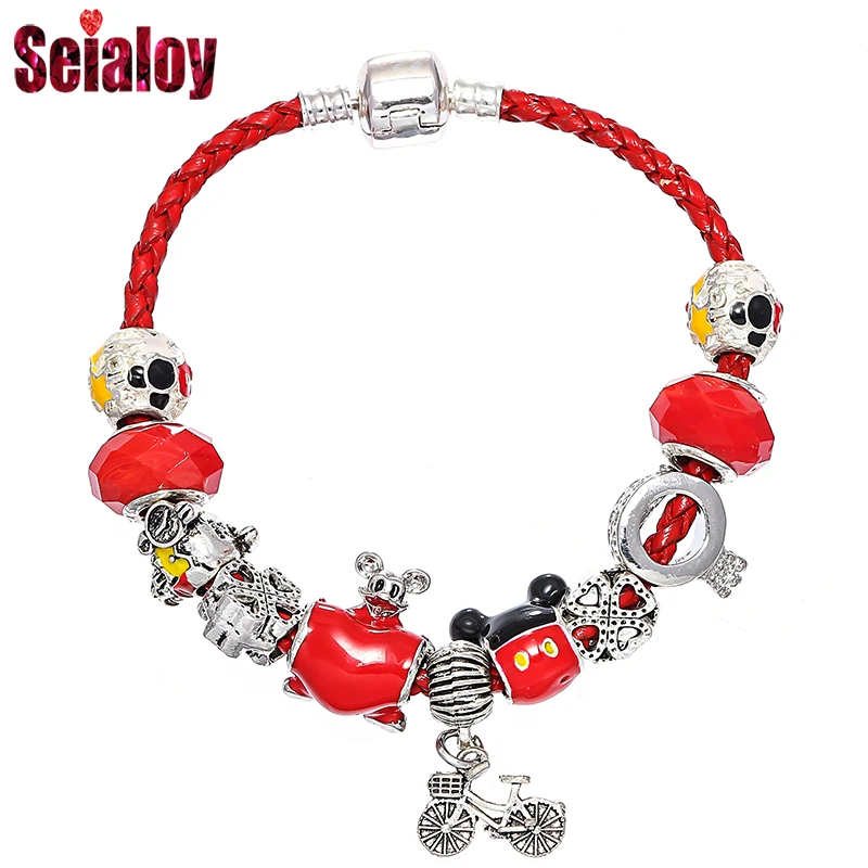 Silver Cartoon Mickey Bike Charm Red Leather Rope Bracelet For Girl Boy Original Lucky Crown O Red Crystal Beads Bracelet Bangle
Silver Cartoon Mickey Bike Charm Red Leather Rope Bracelet For Girl Boy Original Lucky Crown O Red Crystal Beads Bracelet Bangle