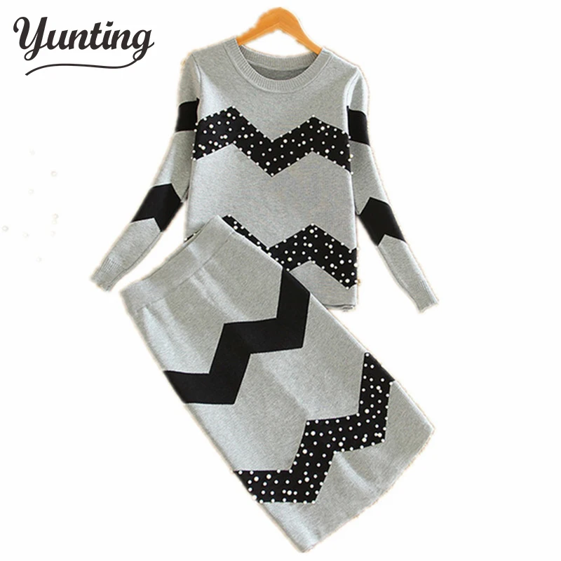 2019 Knit Long-sleeve Sweater Skirt Suits Women Runway Sweet Beads Collar Knit Crop Top A-line Skirt Women's 2pcs Set
2019 Knit Long-sleeve Sweater Skirt Suits Women Runway Sweet Beads Collar Knit Crop Top A-line Skirt Women's 2pcs Set