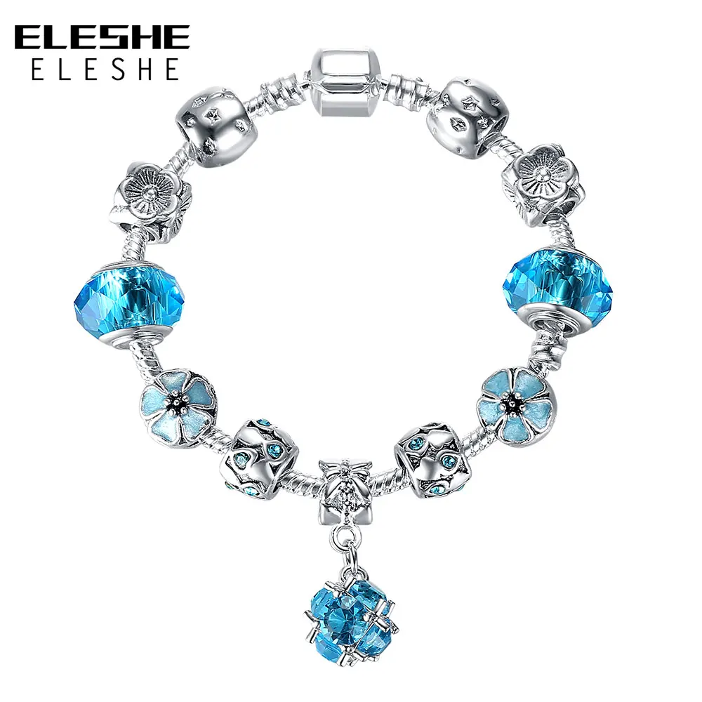 ELESHE 2018 New Arrival Blue Crystal Flower Charm Bracelets For Women Silver Chain Bead Bracelets & Bangles Original Jewelry
ELESHE 2018 New Arrival Blue Crystal Flower Charm Bracelets For Women Silver Chain Bead Bracelets & Bangles Original Jewelry