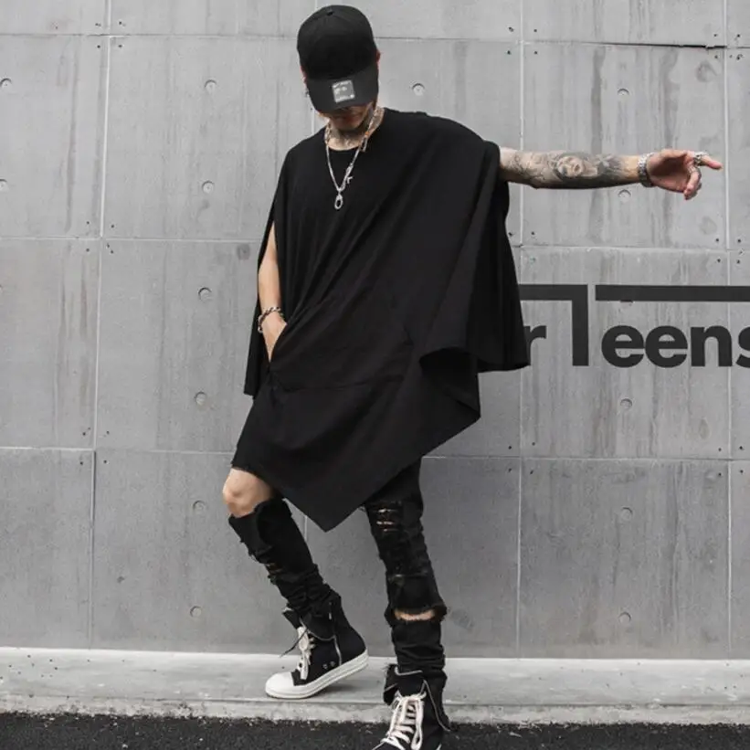 Summer men oversized punk hip hop t shirt sleeveless jacket cloak nightclub singer stage costume gothic vintage tees streetwear
Summer men oversized punk hip hop t shirt sleeveless jacket cloak nightclub singer stage costume gothic vintage tees streetwear