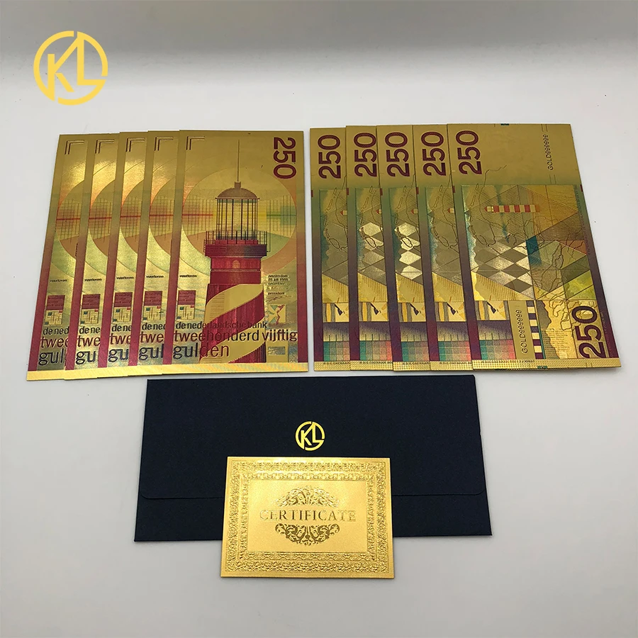 NEW 10pcs Colored Netherlands 250 Dutch guilder Gold 999999 Banknote the nice souvenir collection ticket for old currency money
NEW 10pcs Colored Netherlands 250 Dutch guilder Gold 999999 Banknote the nice souvenir collection ticket for old currency money