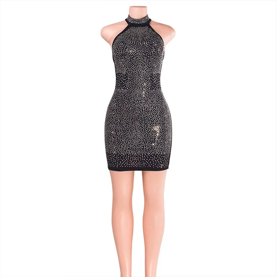 Fashion Sexy Rhinestone High-necked Sleeveless Bodycon Tight Dress Party Diamonds Dresses For Women
Fashion Sexy Rhinestone High-necked Sleeveless Bodycon Tight Dress Party Diamonds Dresses For Women