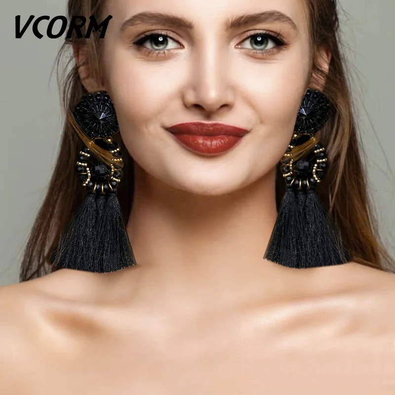 

VCORM Fashion Statement Long Tassel Drop Earrings for Women Engagement Wedding Bohemian Geometry Fringe Dangle Earring Jewelry