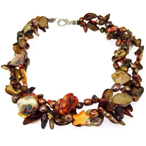 Natural Shell And Pearl Jewellery,3Rows Knotted Freshwater Pearl Coffee Nugget Shell Baroque Beads Necklace,18inches
Natural Shell And Pearl Jewellery,3Rows Knotted Freshwater Pearl Coffee Nugget Shell Baroque Beads Necklace,18inches