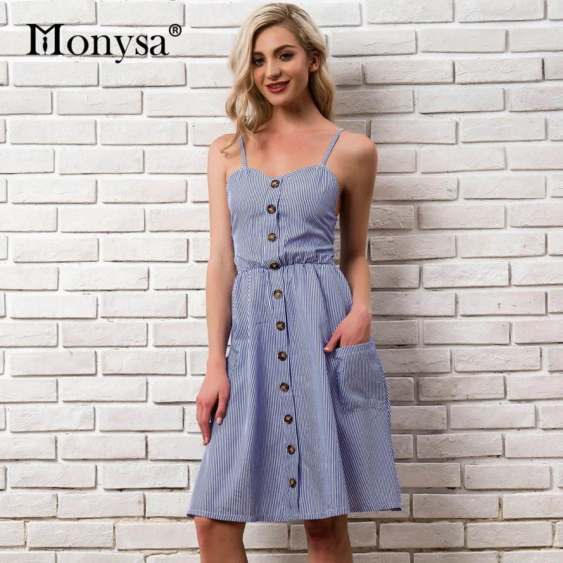 Casual Striped Dresses For Women Summer Newest 2018 Sleeveless Spaghetti Strap Button Pockets Dress Ladies Midi Dress Backless
Casual Striped Dresses For Women Summer Newest 2018 Sleeveless Spaghetti Strap Button Pockets Dress Ladies Midi Dress Backless