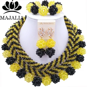 Trendy Nigerian wedding African beads jewelry set crystal yellow necklace bracelet earrings A well-known brand Majalia Y-11
Trendy Nigerian wedding African beads jewelry set crystal yellow necklace bracelet earrings A well-known brand Majalia Y-11