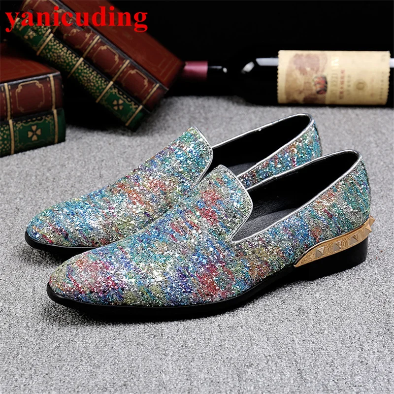 Round Toe Bling Slip On Shoes Rivets Embellished Heel Men Casual Shoes Low Top Loafer Lazy Shoes Sequined Cloth Leather Flats
Round Toe Bling Slip On Shoes Rivets Embellished Heel Men Casual Shoes Low Top Loafer Lazy Shoes Sequined Cloth Leather Flats