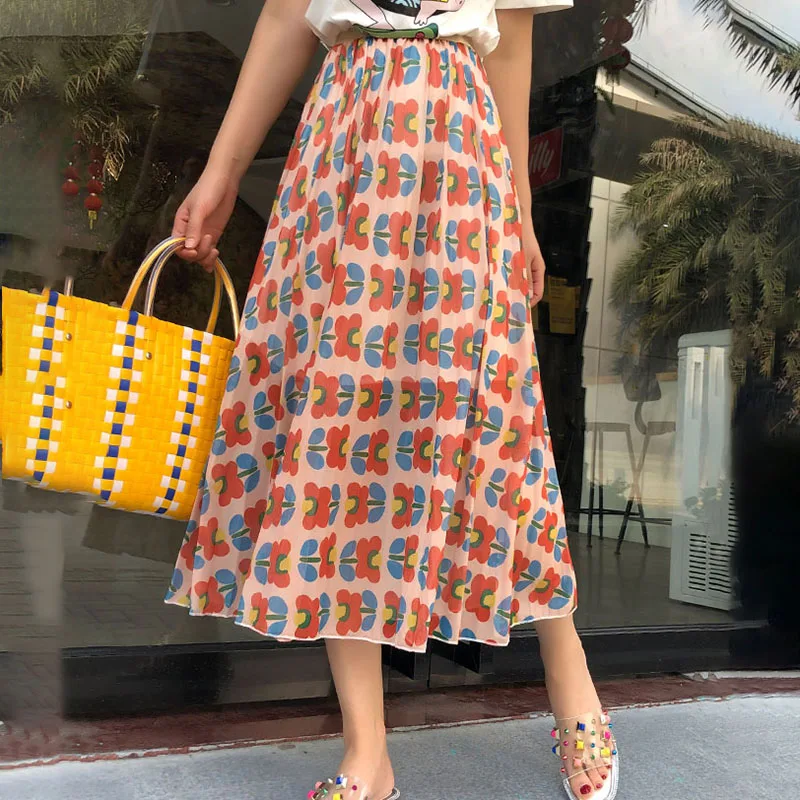 Flower Print Mesh Long Maxi Skirt Summer Elastic Waist Pleated Skirt Beach Skirt Plus Size Chiffon Korean Vintage Streetwear
Flower Print Mesh Long Maxi Skirt Summer Elastic Waist Pleated Skirt Beach Skirt Plus Size Chiffon Korean Vintage Streetwear