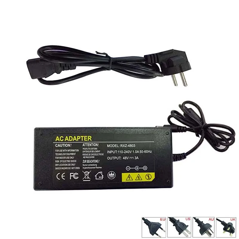 Power Supply Adapter input AC110v/220V output DC 48V 3A 144W IC protection EU/AU/US/UK plug DC 5.5X2.1mm for IP cam Poe switch
Power Supply Adapter input AC110v/220V output DC 48V 3A 144W IC protection EU/AU/US/UK plug DC 5.5X2.1mm for IP cam Poe switch