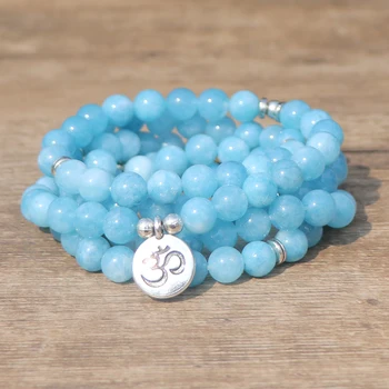 Trendy Reiki Lotus Ohm Charm Aqua-marine Wrap Bracelet Unisex Jewelry 108 Mala Beads 'Stone of the Brave ' Bracelets 
Trendy Reiki Lotus Ohm Charm Aqua-marine Wrap Bracelet Unisex Jewelry 108 Mala Beads 'Stone of the Brave ' Bracelets